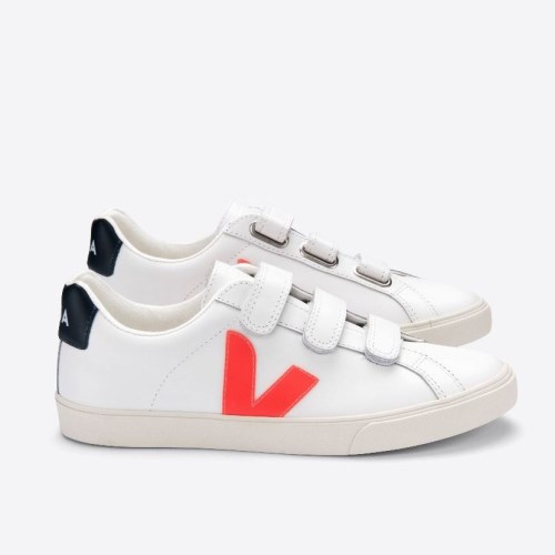 Veja Esplar 3-lock Leather Mens Trainers White/Coral/Black UK 86747